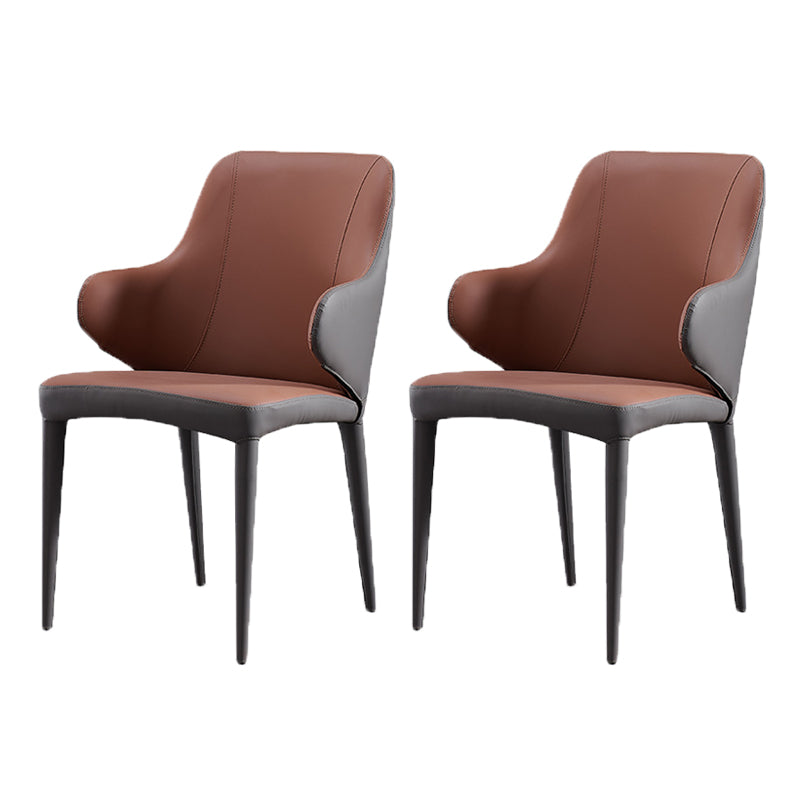 Contemporary Metal Dining Chair Upholstered Arm Chair for Restaurant Use Brown 2 Piece Set Clearhalo 'Dining Chairs' 'Dining Tables & Seating' 'dining_chair' 'furn' 'furn_dining_chair' 'Furniture' 'Kitchen & Dining Furniture' 5716816