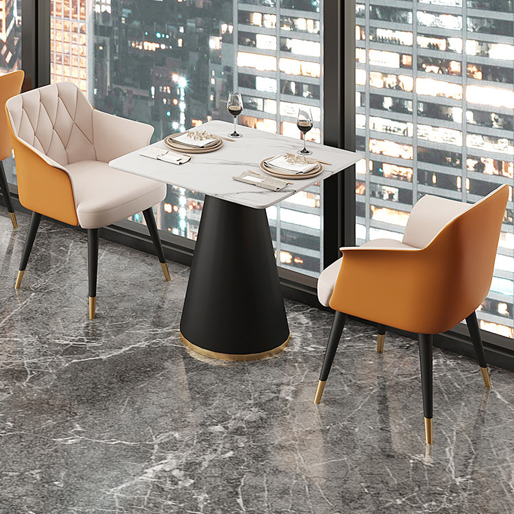 Glam Metal Arm Dining Chair Faux Leather Side Chairs for Restaurant Use