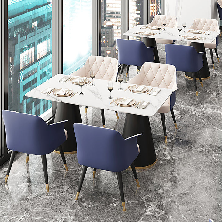 Glam Metal Arm Dining Chair Faux Leather Side Chairs for Restaurant Use