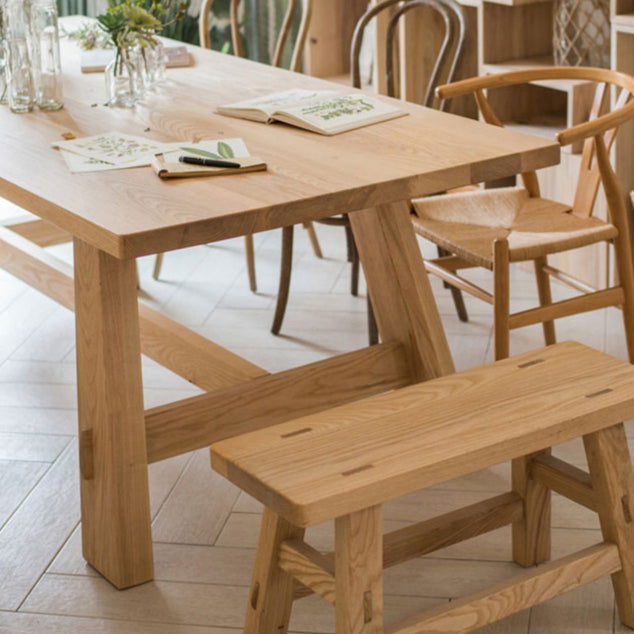 Contemporary Style Dining Table Natural Rectangle Solid Wood Dinner Table