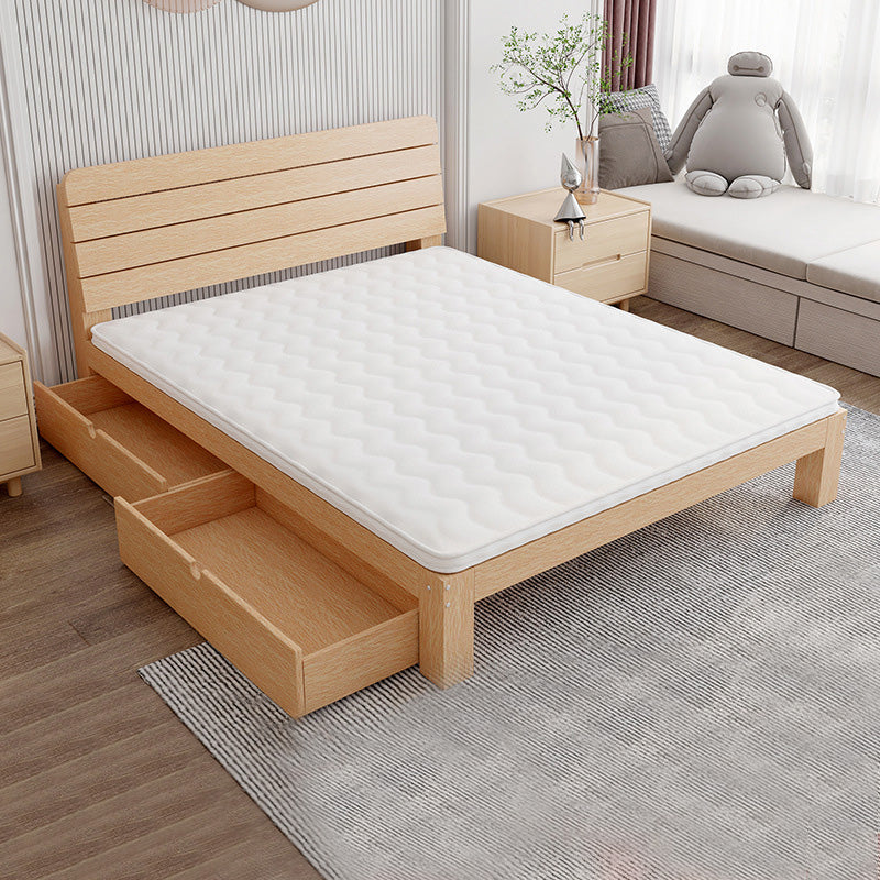 Solid Wood Storage Panel Bed with Headboard  Bed with Drawers