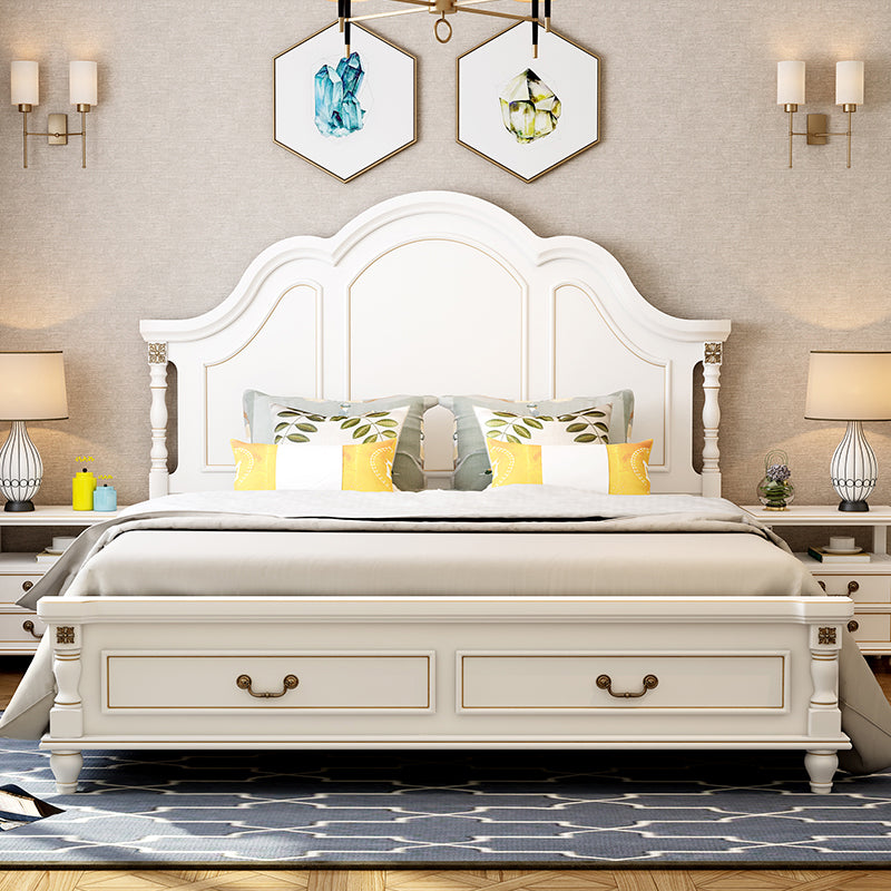 Wood Victorian Bed Frame White Camelback Headboard Panel Bed