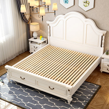 Wood Victorian Bed Frame White Camelback Headboard Panel Bed