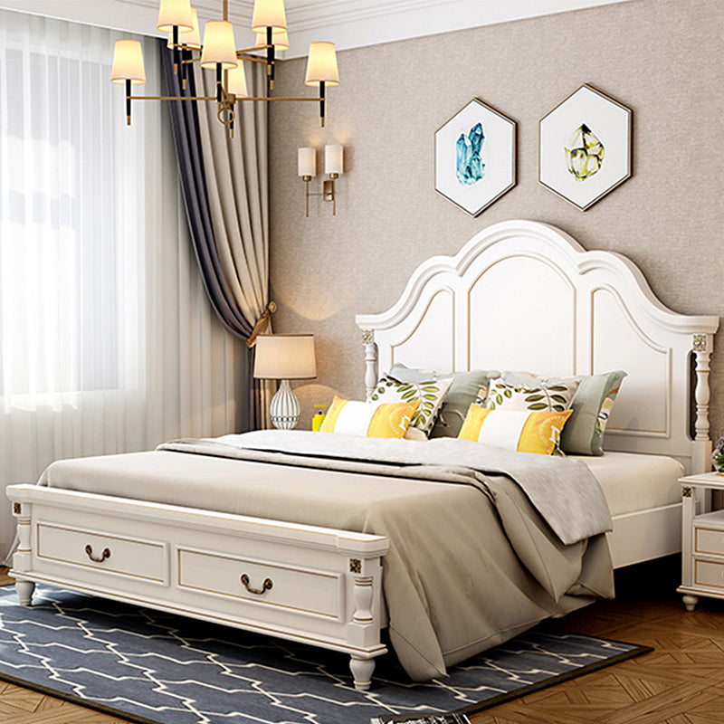 Wood Victorian Bed Frame White Camelback Headboard Panel Bed