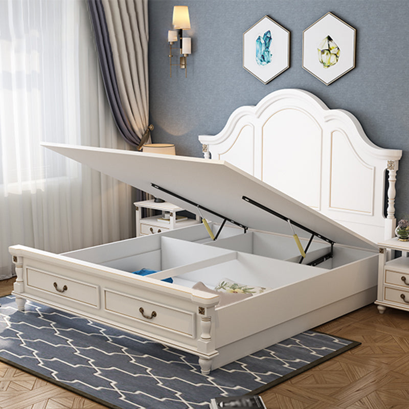 Wood Victorian Bed Frame White Camelback Headboard Panel Bed