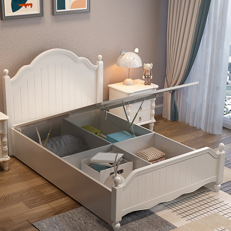 White Victorian Bed Frame Wood Panel Bed with Camelback Headboard