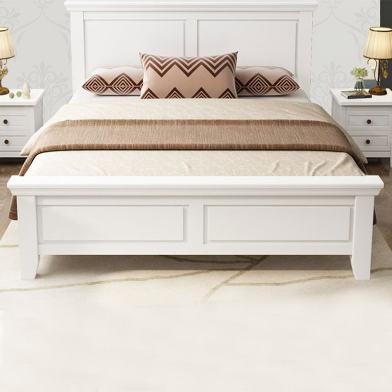 Cama estándar de madera blanca contemporánea con cabecera rectangular