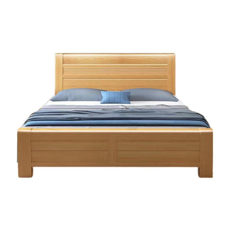 Scandinavian Natural Wooden Sleigh Bed with Rectangular Headboard