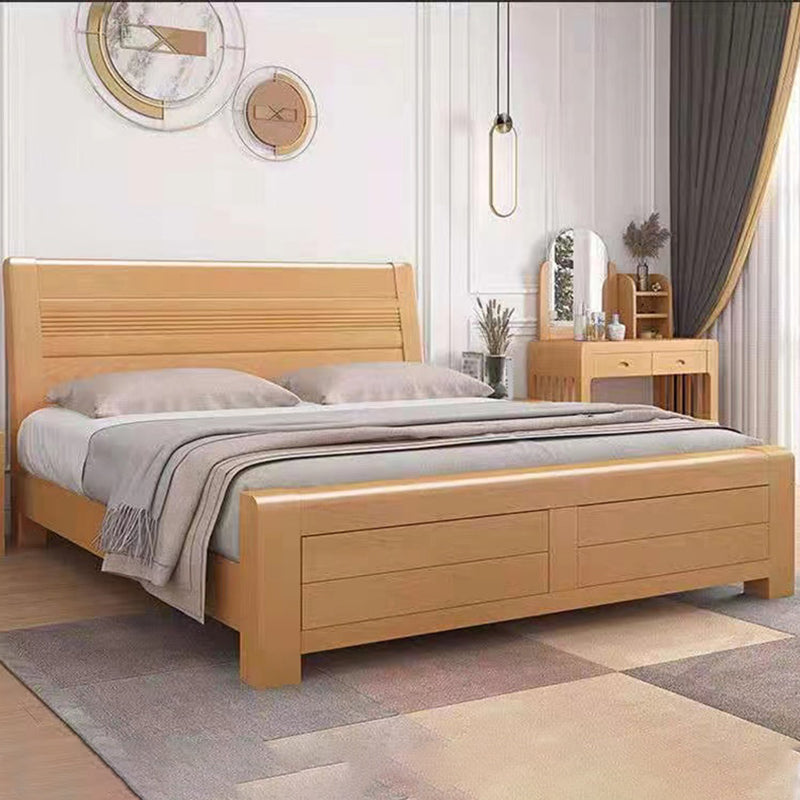 Cama de trineo de madera natural escandinavo con cabecera rectangular