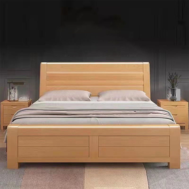Cama de trineo de madera natural escandinavo con cabecera rectangular