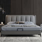 Cama rectangular gris cama estándar con cama de madera