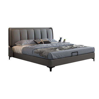 Cama rectangular gris cama estándar con cama de madera