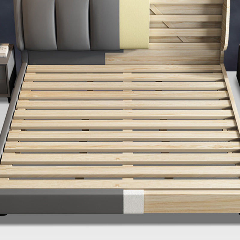 Cama rectangular gris cama estándar con cama de madera