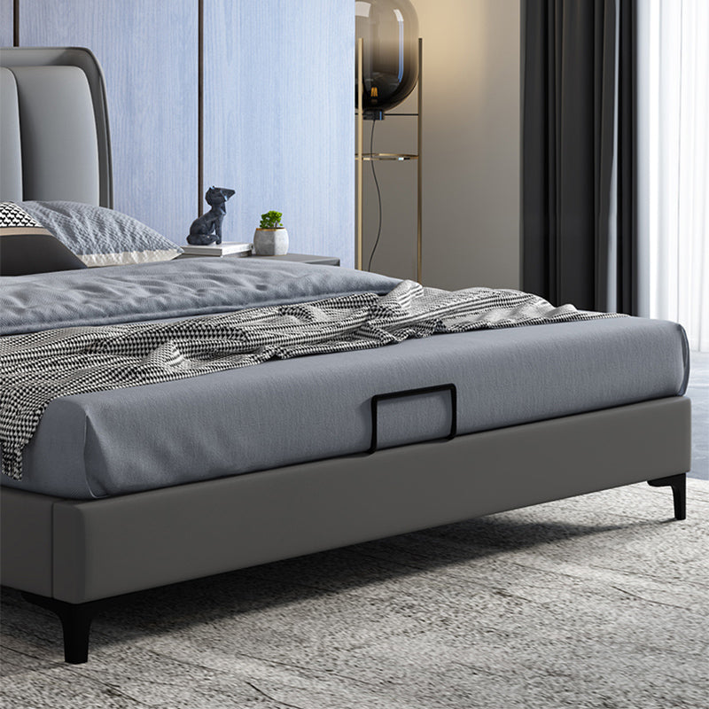 Cama rectangular gris cama estándar con cama de madera
