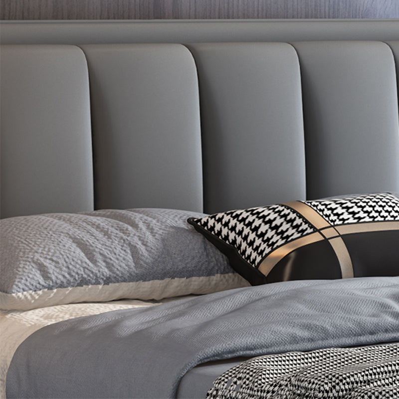 Cama rectangular gris cama estándar con cama de madera