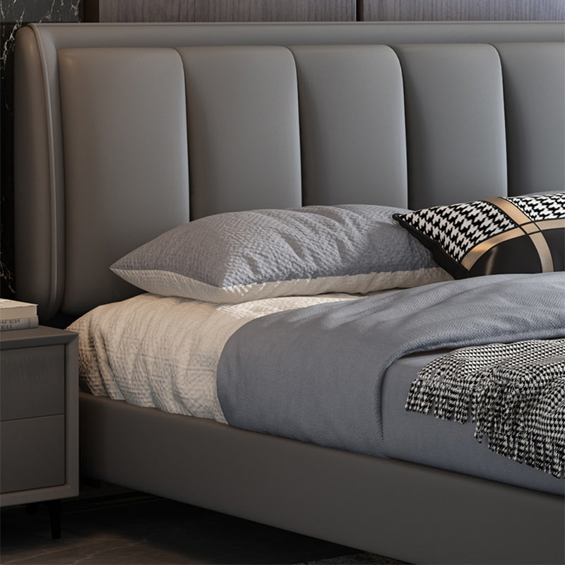 Cama rectangular gris cama estándar con cama de madera