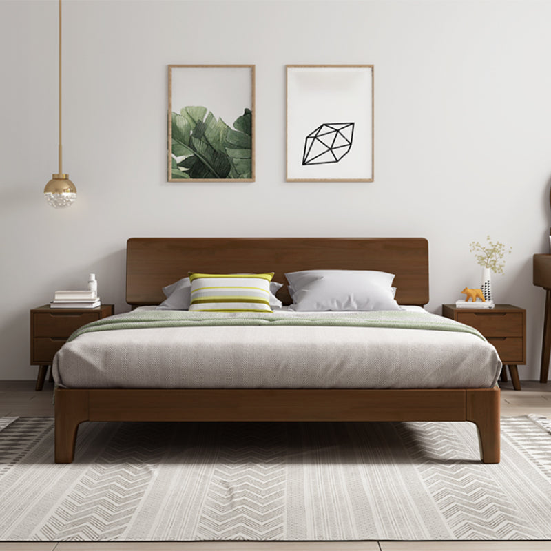 Traditional Wooden Standard Bed with Rectangular Headboard Bed California King Walnut Bed & Mattress Clearhalo 'Bedroom Furniture' 'Beds' 'furn' 'furn_beds' 'Furniture' 5717388