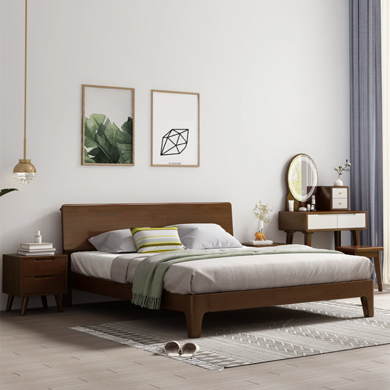 Traditional Wooden Standard Bed with Rectangular Headboard Bed Queen Walnut Bed & Mattress Clearhalo 'Bedroom Furniture' 'Beds' 'furn' 'furn_beds' 'Furniture' 5717390