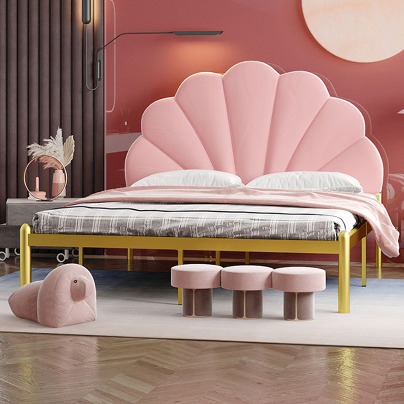 Glam Style Metal Panel Standard Bed with Arched Headboard for Bedroom