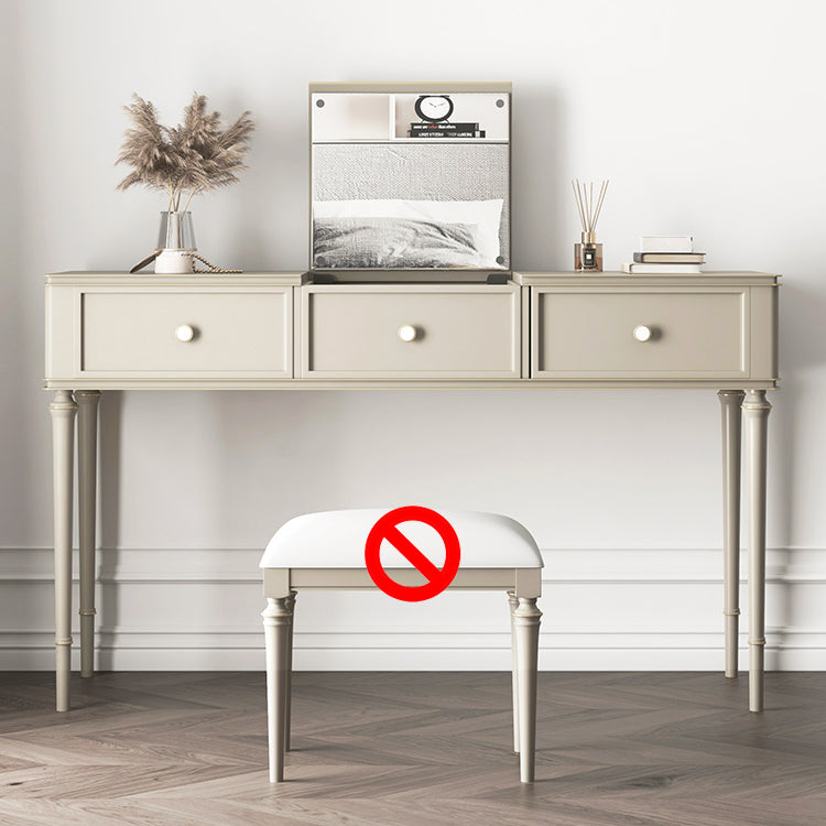 Make-up Vanity Mirrored Wood Dressing Table Padded Stool Set Makeup Vanity 35"L x 18"W x 30"H Taupe Clearhalo 'Bedroom Furniture' 'furn' 'furn_makeup_vanities' 'Furniture' 'Makeup Vanities' 'makeup_vanities' 5717455