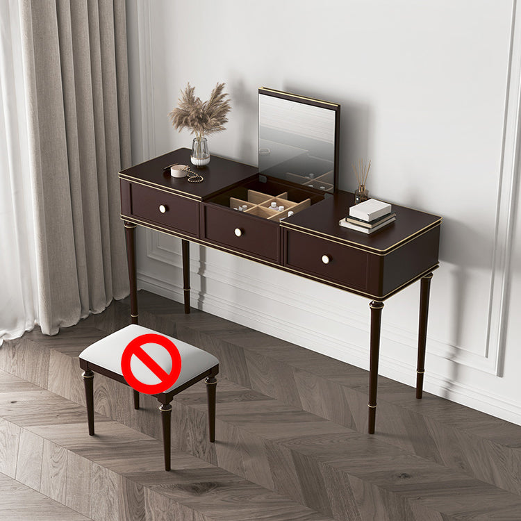 Make-up Vanity Mirrored Wood Dressing Table Padded Stool Set Makeup Vanity 47"L x 18"W x 30"H Walnut Clearhalo 'Bedroom Furniture' 'furn' 'furn_makeup_vanities' 'Furniture' 'Makeup Vanities' 'makeup_vanities' 5717463