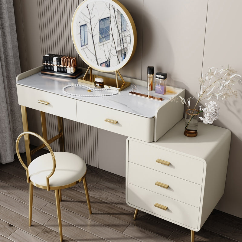Wood and Metal Vanity Table in White/Grey Makeup Vanity Desk