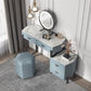 Faux Leather Makeup Dressing Table Stool Set Blue Makeup Vanity