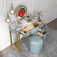 Faux Leather Makeup Dressing Table Stool Set Blue Makeup Vanity