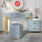 Faux Leather Makeup Dressing Table Stool Set Blue Makeup Vanity