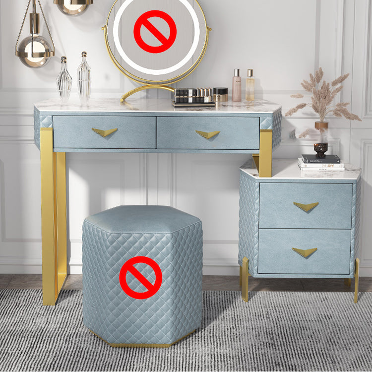 Faux Leather Makeup Dressing Table Stool Set Blue Makeup Vanity