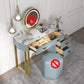 Faux Leather Makeup Dressing Table Stool Set Blue Makeup Vanity
