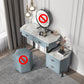Faux Leather Makeup Dressing Table Stool Set Blue Makeup Vanity