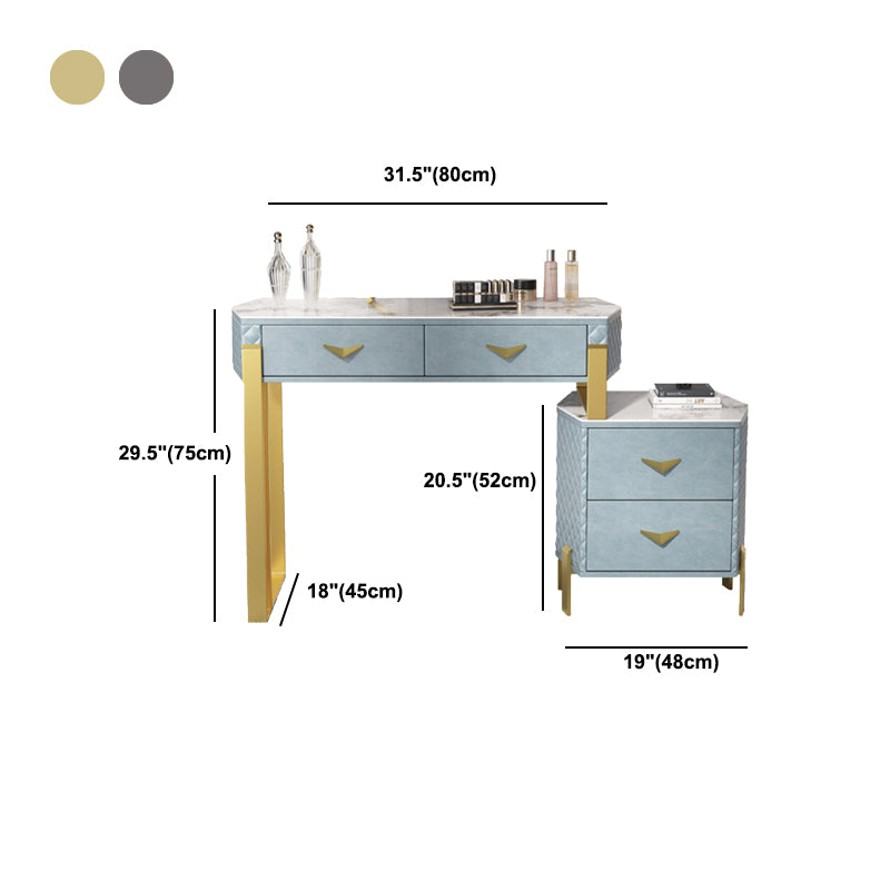 Faux Leather Makeup Dressing Table Stool Set Blue Makeup Vanity