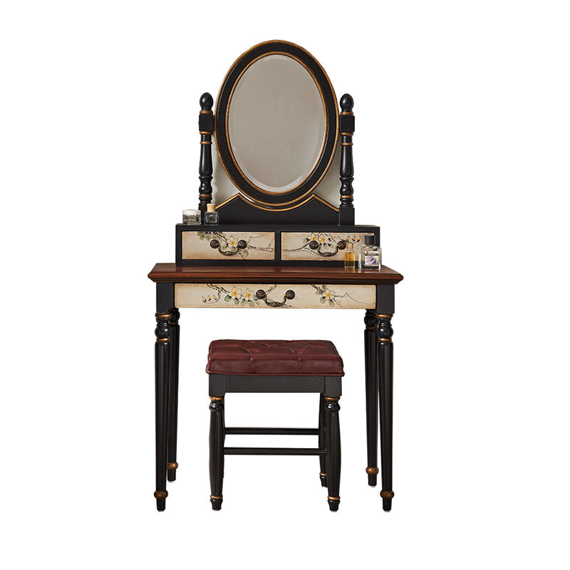 Victorian Wood Vanity e sgabello da toeletta con cassetti di stoccaggio