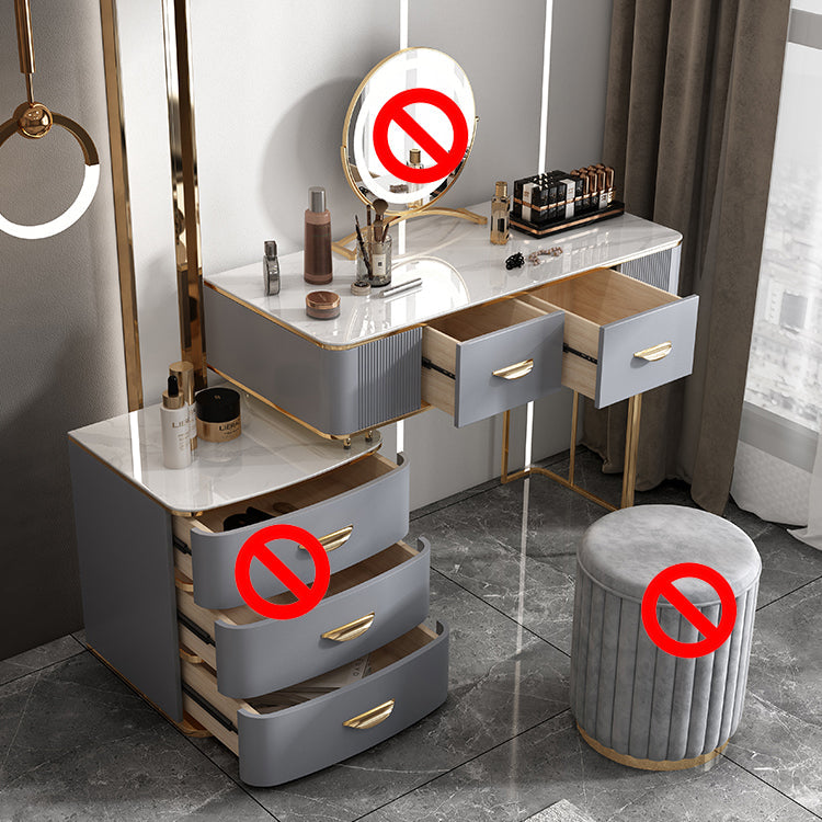 Dusineurs en bois massif Ensemble de vanité avec haut en pierre et tabouret rembourré en gris