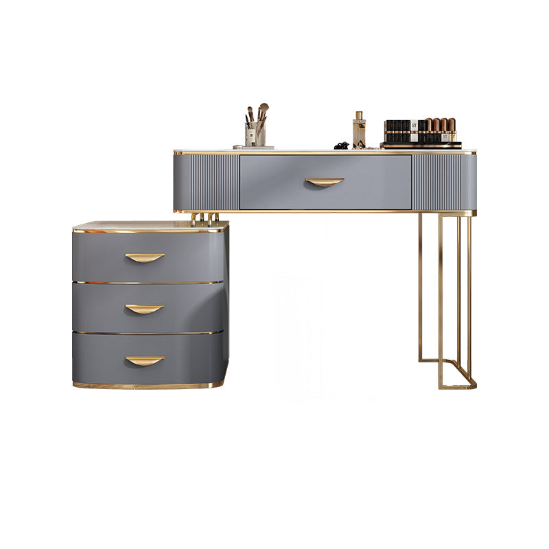 Dusineurs en bois massif Ensemble de vanité avec haut en pierre et tabouret rembourré en gris