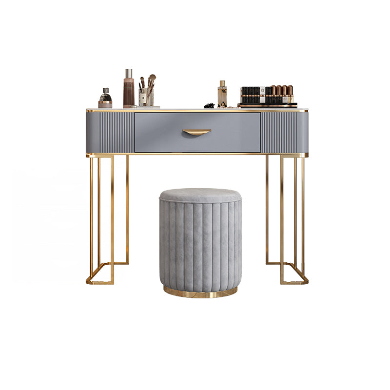 Dusineurs en bois massif Ensemble de vanité avec haut en pierre et tabouret rembourré en gris
