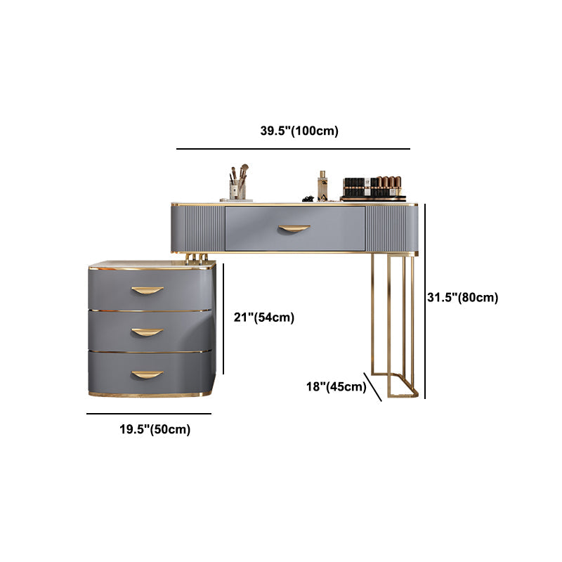 Dusineurs en bois massif Ensemble de vanité avec haut en pierre et tabouret rembourré en gris