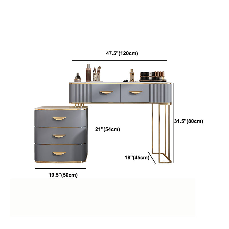 Dusineurs en bois massif Ensemble de vanité avec haut en pierre et tabouret rembourré en gris