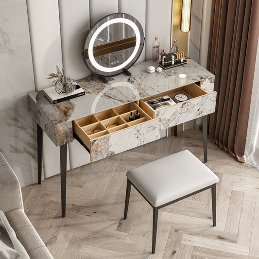 Stone Top -Schminktischhocker schwarze Eitelkeit mit Holzschubladen