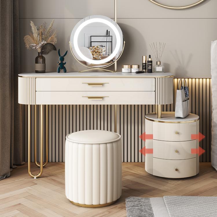 ベージュバニティメタルとエンジニアリングウッドメイクアップドレッシングテーブルスツールセット