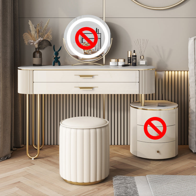 ベージュバニティメタルとエンジニアリングウッドメイクアップドレッシングテーブルスツールセット