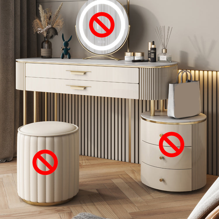 ベージュバニティメタルとエンジニアリングウッドメイクアップドレッシングテーブルスツールセット