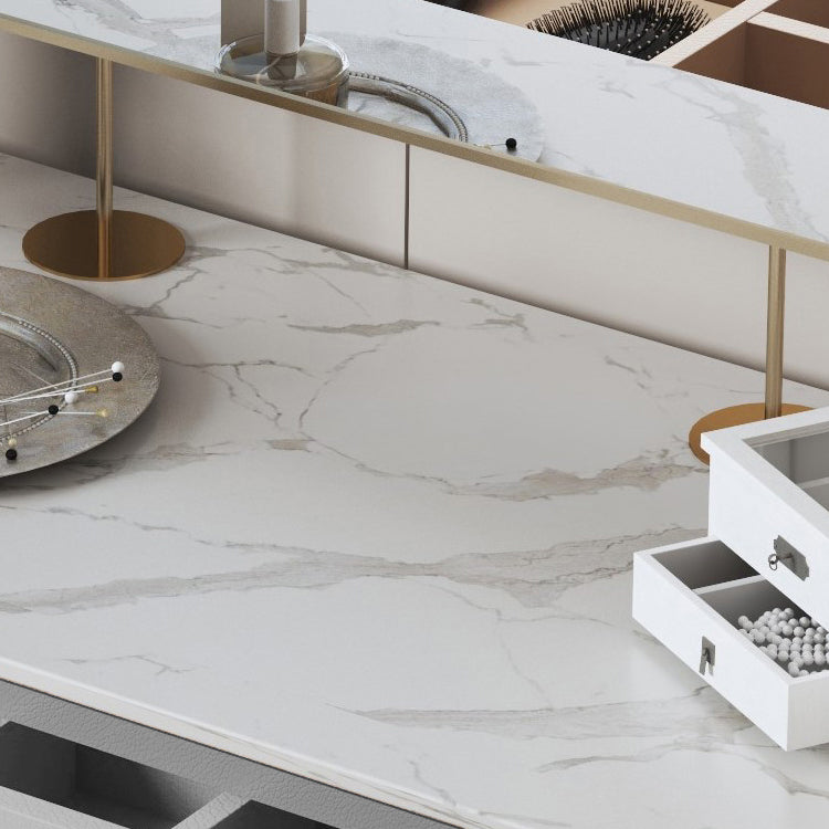 Specchio e 2 cassetti set di sgabelli da toeletta da toeletta per trucco grigio chiaro