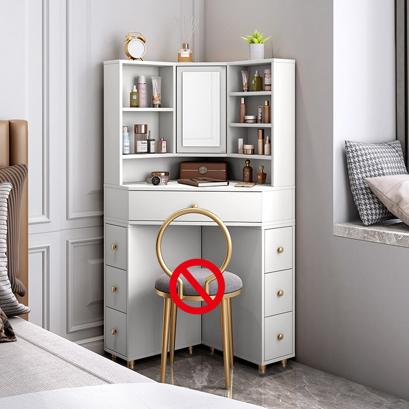 Mirrored Vanity Table and Stool Set 33.4" Wide Vanity Dressing Table Makeup Vanity White 7 Clearhalo 'Bedroom Furniture' 'furn' 'furn_makeup_vanities' 'Furniture' 'Makeup Vanities' 'makeup_vanities' 5717699