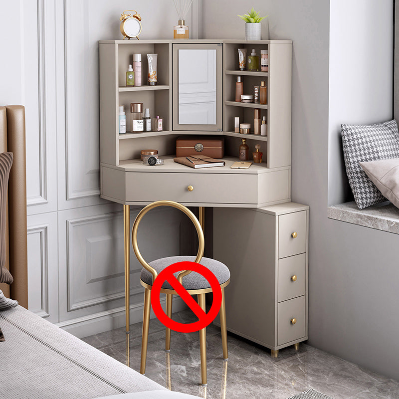 Mirrored Vanity Table and Stool Set 33.4" Wide Vanity Dressing Table Makeup Vanity Khaki 4 Clearhalo 'Bedroom Furniture' 'furn' 'furn_makeup_vanities' 'Furniture' 'Makeup Vanities' 'makeup_vanities' 5717701