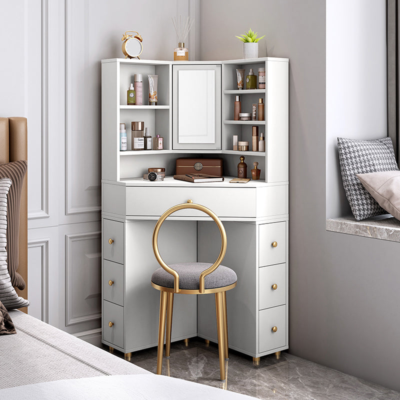 Mirrored Vanity Table and Stool Set 33.4" Wide Vanity Dressing Table Makeup Vanity & Stools White 7 Clearhalo 'Bedroom Furniture' 'furn' 'furn_makeup_vanities' 'Furniture' 'Makeup Vanities' 'makeup_vanities' 5717702