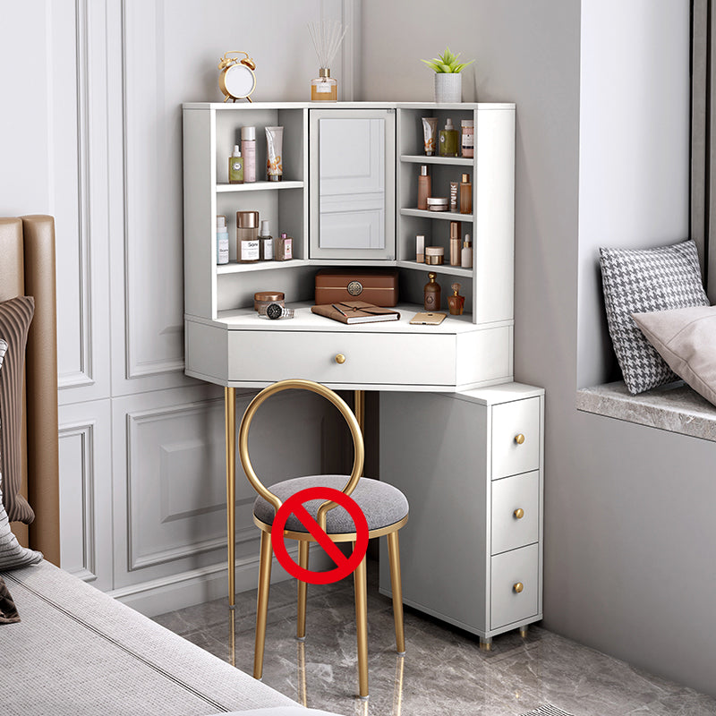 Mirrored Vanity Table and Stool Set 33.4" Wide Vanity Dressing Table Makeup Vanity White 4 Clearhalo 'Bedroom Furniture' 'furn' 'furn_makeup_vanities' 'Furniture' 'Makeup Vanities' 'makeup_vanities' 5717703