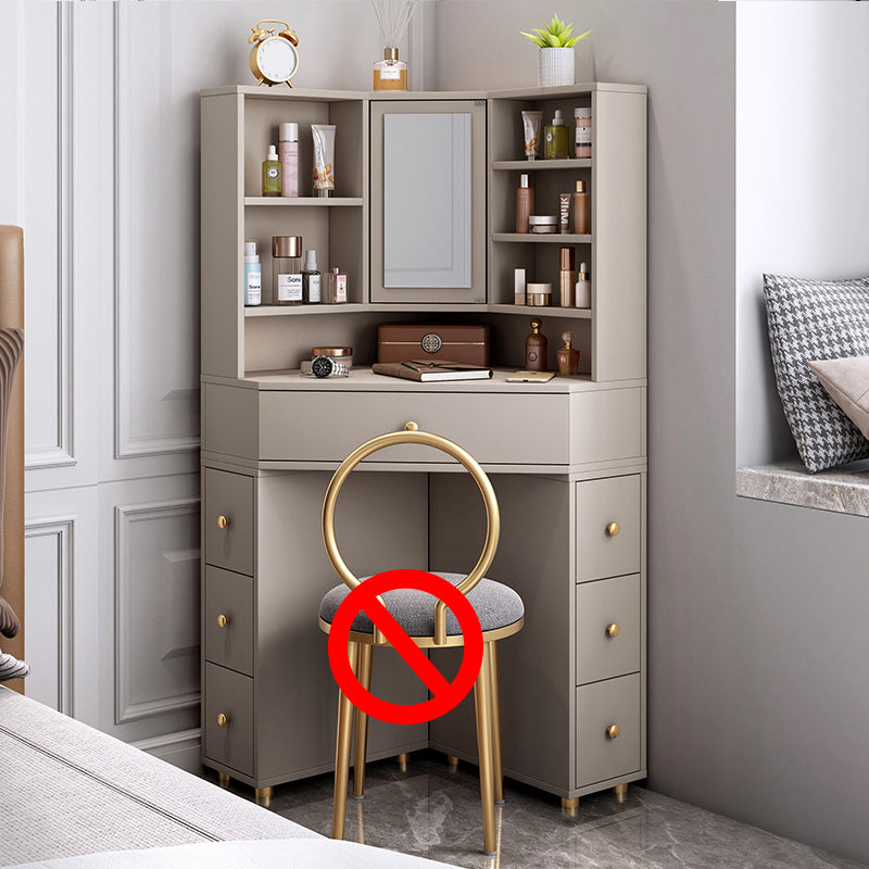 Mirrored Vanity Table and Stool Set 33.4" Wide Vanity Dressing Table Makeup Vanity Khaki 7 Clearhalo 'Bedroom Furniture' 'furn' 'furn_makeup_vanities' 'Furniture' 'Makeup Vanities' 'makeup_vanities' 5717705