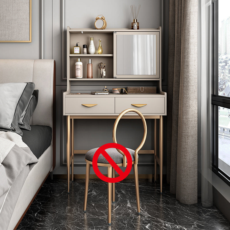 Luxurious Vanity Set 1/2 Storage Drawers with Mirror & Padded Stool Makeup Vanity 31"L x 16"W x 53"H Brown Clearhalo 'Bedroom Furniture' 'furn' 'furn_makeup_vanities' 'Furniture' 'Makeup Vanities' 'makeup_vanities' 5717717
